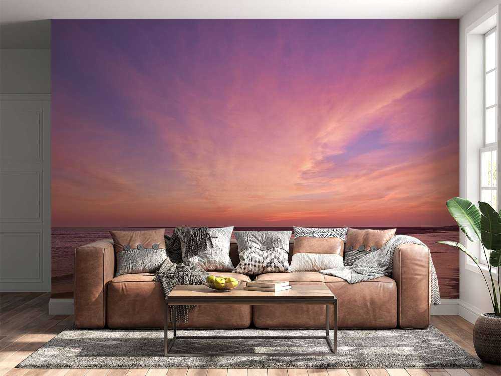 Beach with pink sunset