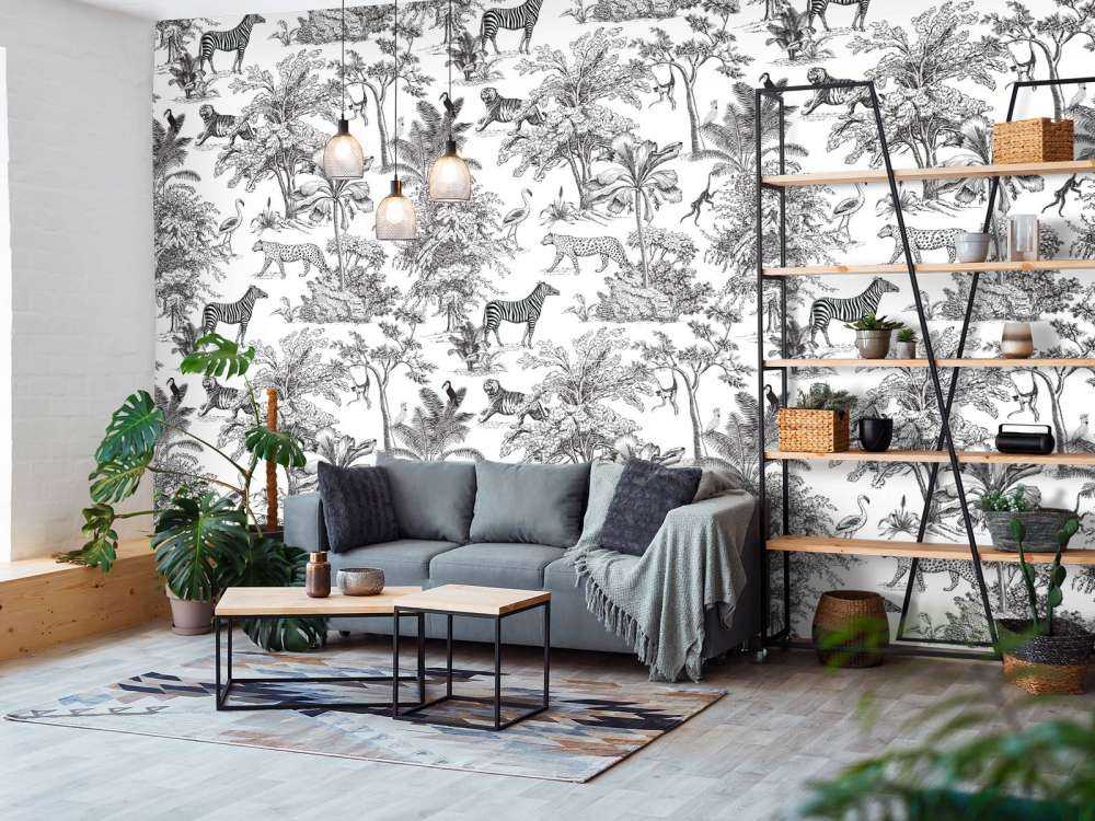 Jungle patroon in zwart-wit