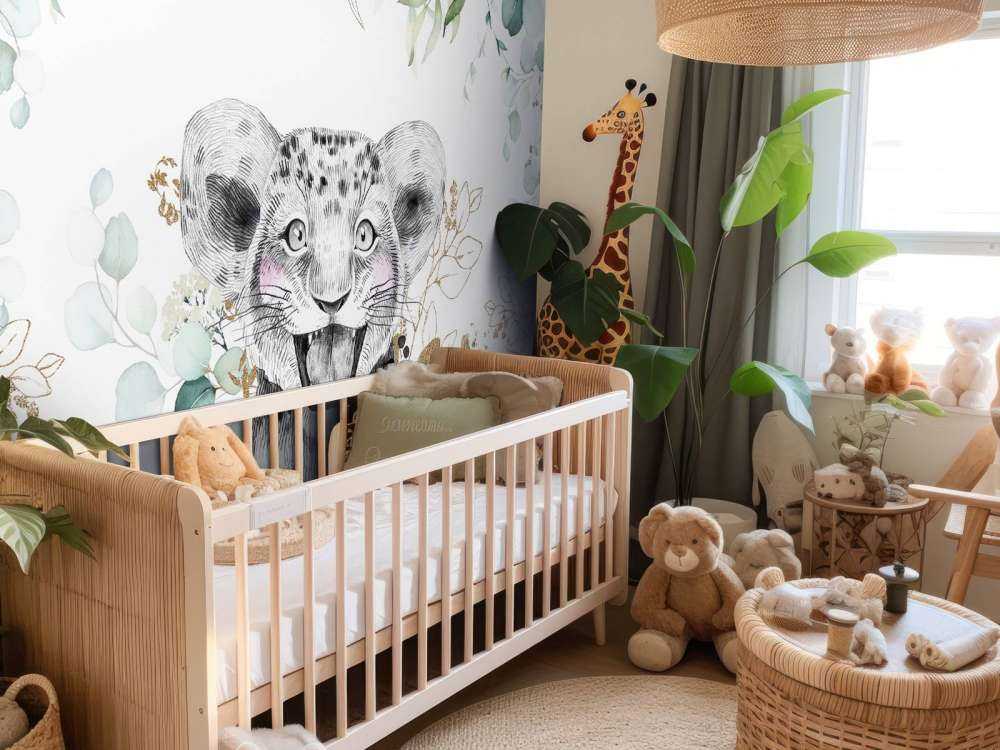 Baby lion with mint leaves