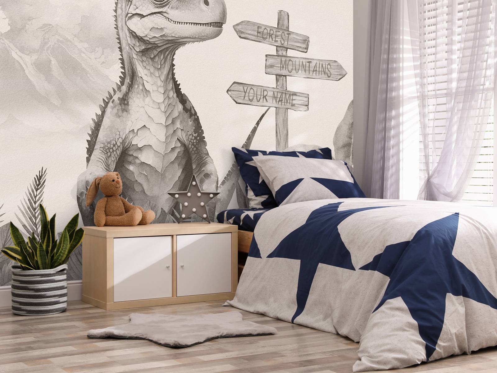 Baby velociraptor in the beige jungle