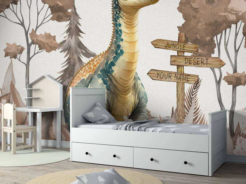 Baby brachiosaurus in the taupe jungle