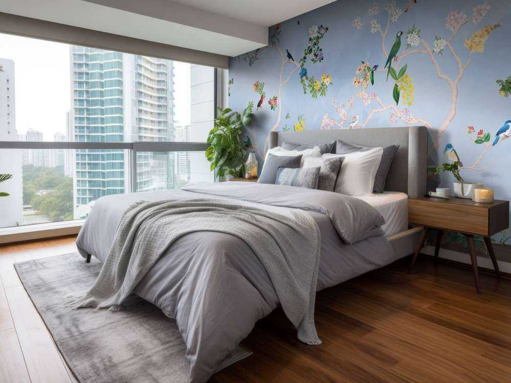 Birds in the Garden Blue Panorama