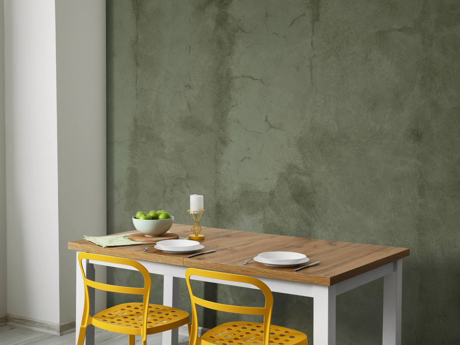 Green concrete with sweeping cracks