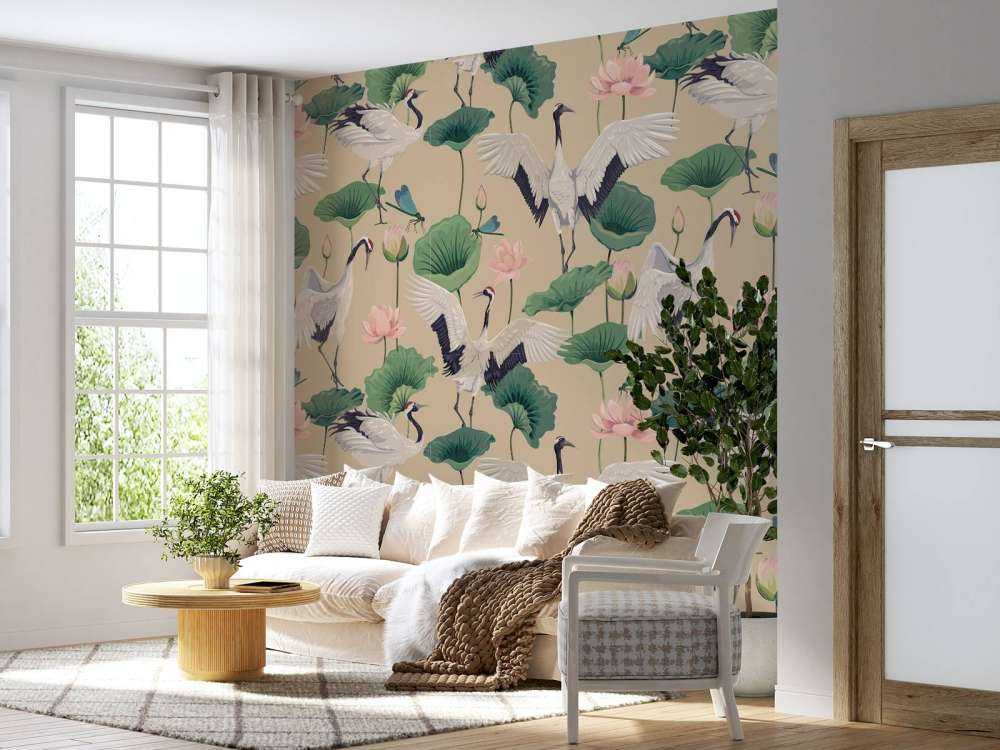 Witte kraanvogels, beige