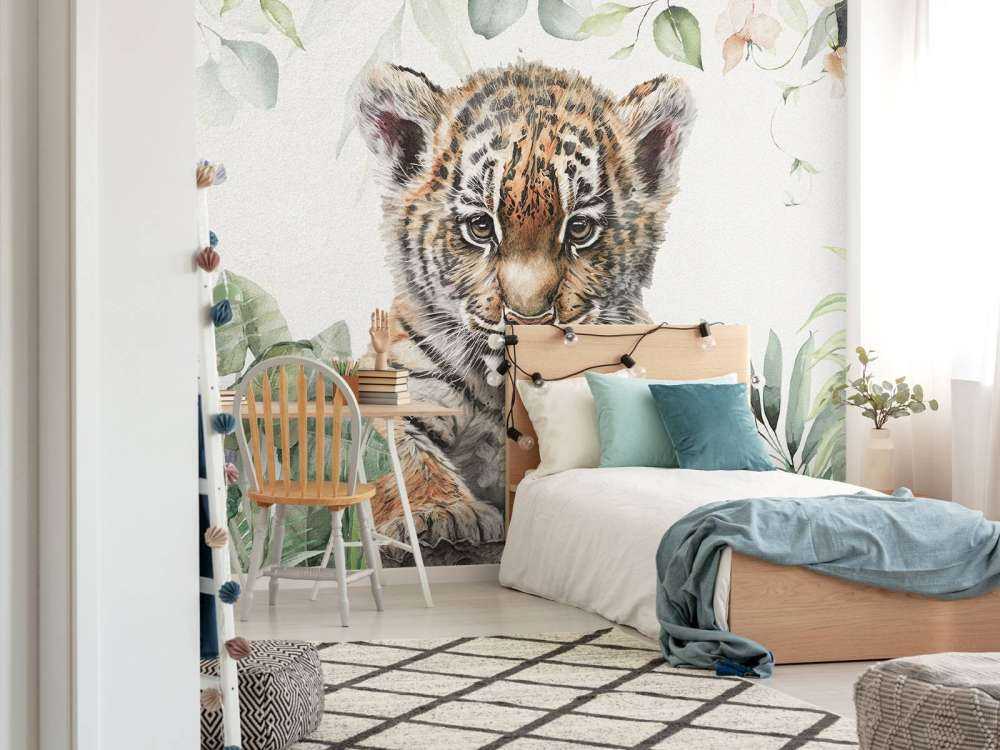 Cute tiger with plants