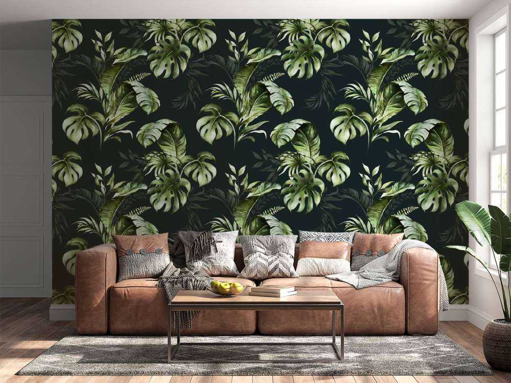 Green pattern with leaves