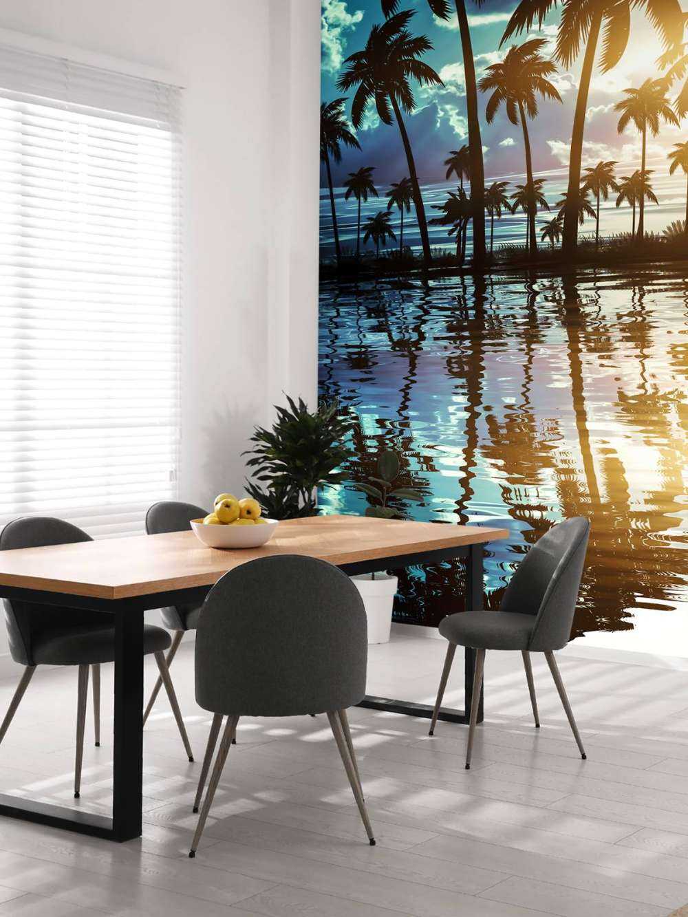 Night landscape with palm trees