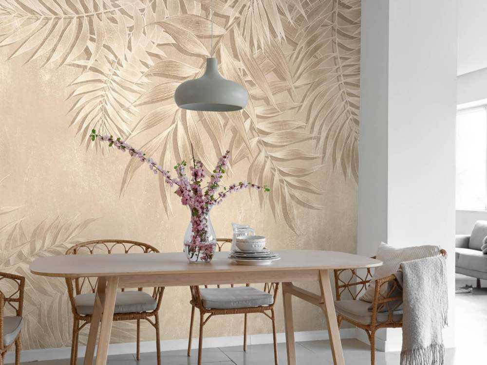 Textured palm leaves, beige