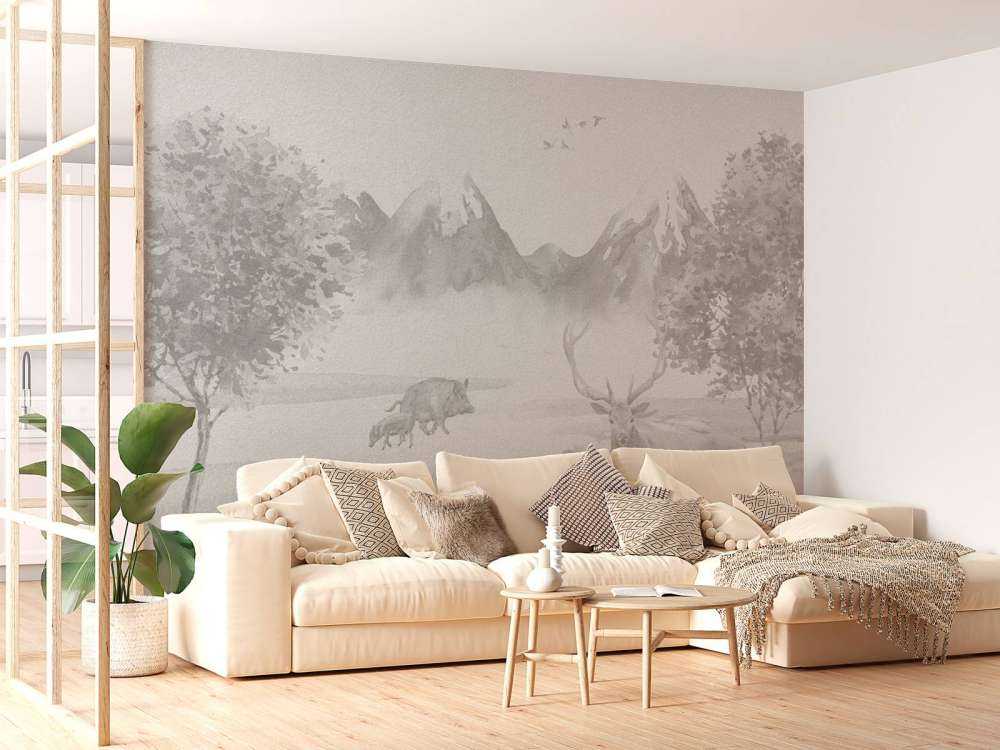 Forest animals in shades of grey