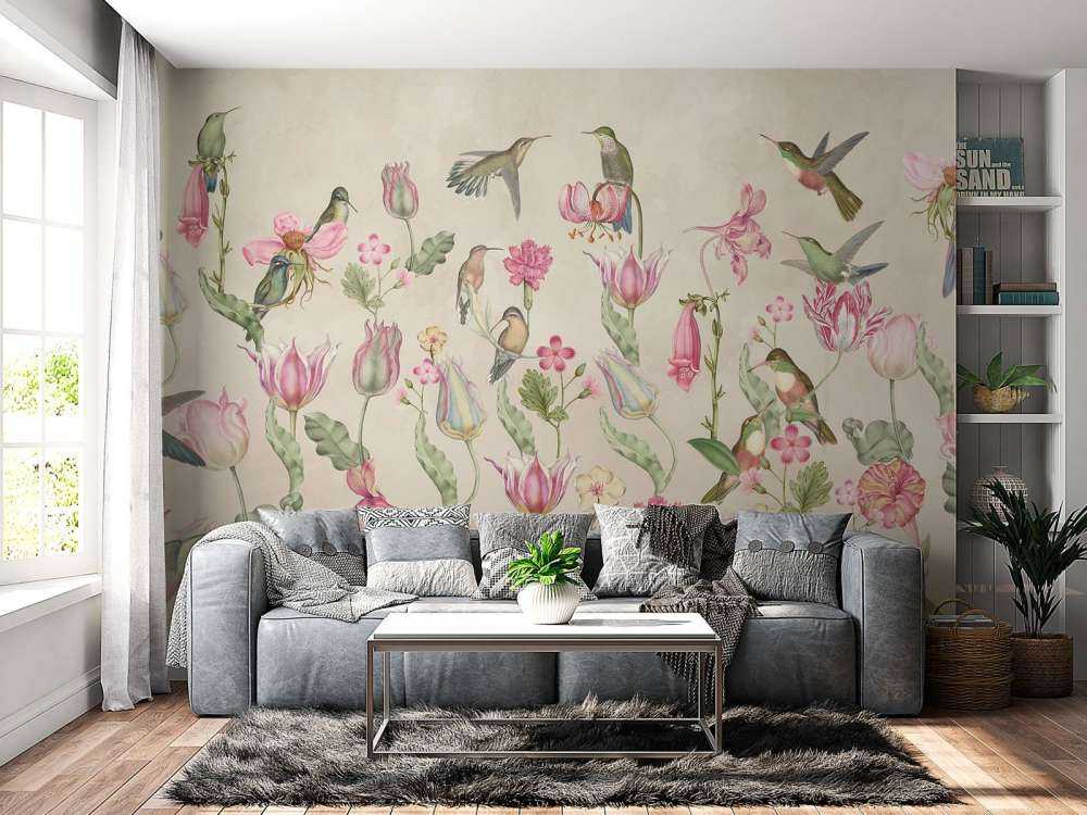 Spring Hummingbird Symphony - Blush Cream Elegance