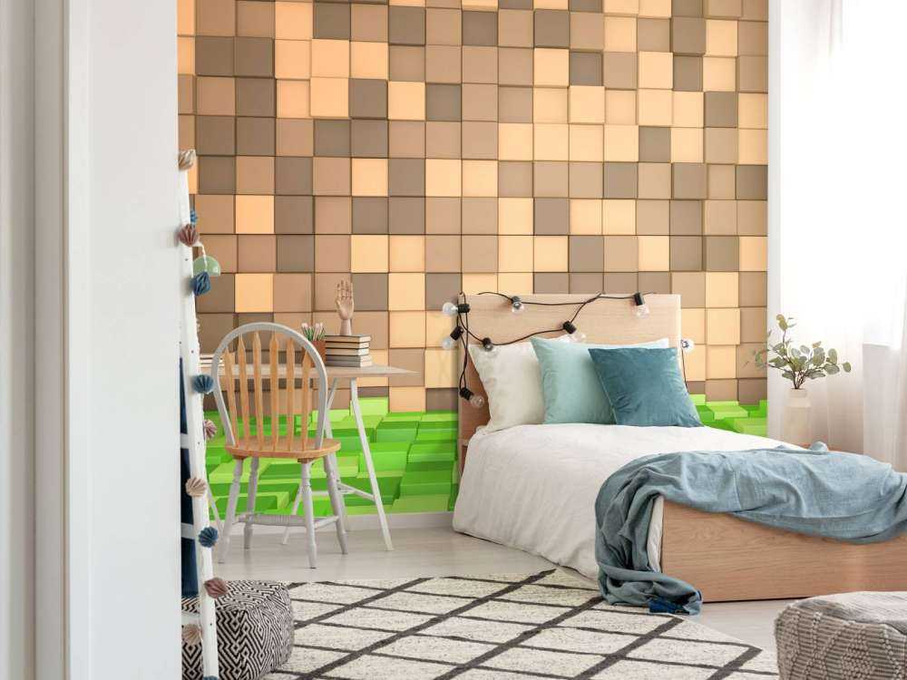 3D Minecraft landscape with brown blocks