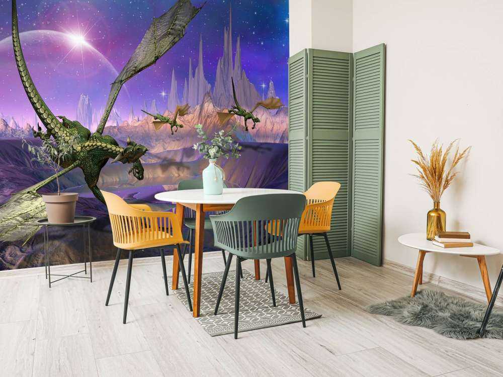 Dragons in a fantasy landscape