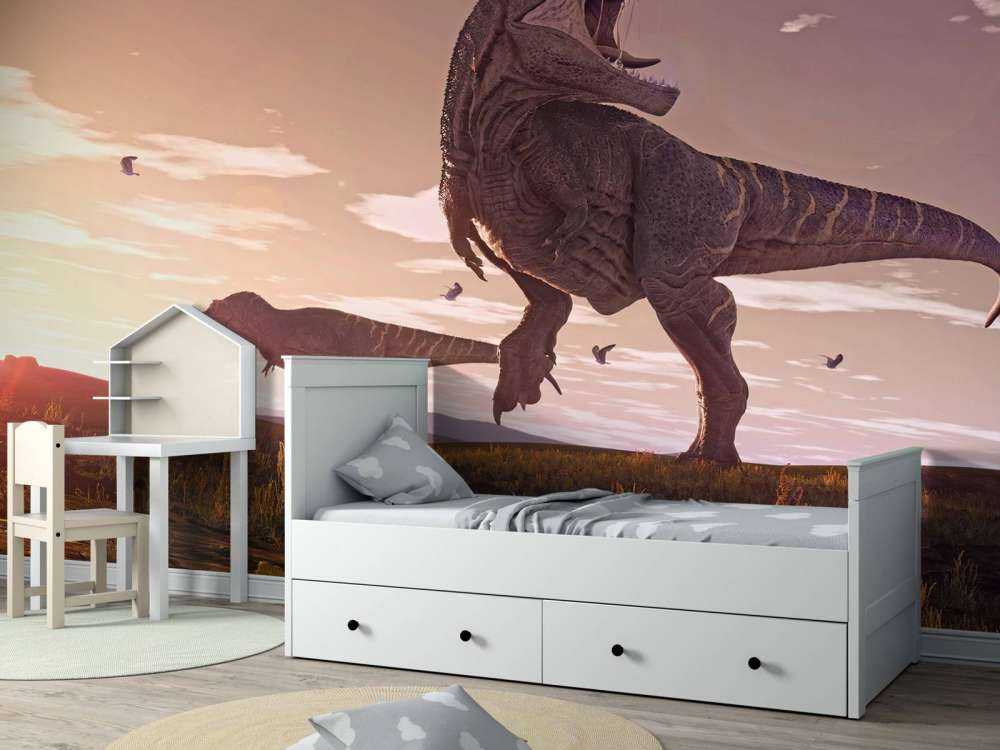 Two Tyrannosauruses in a field