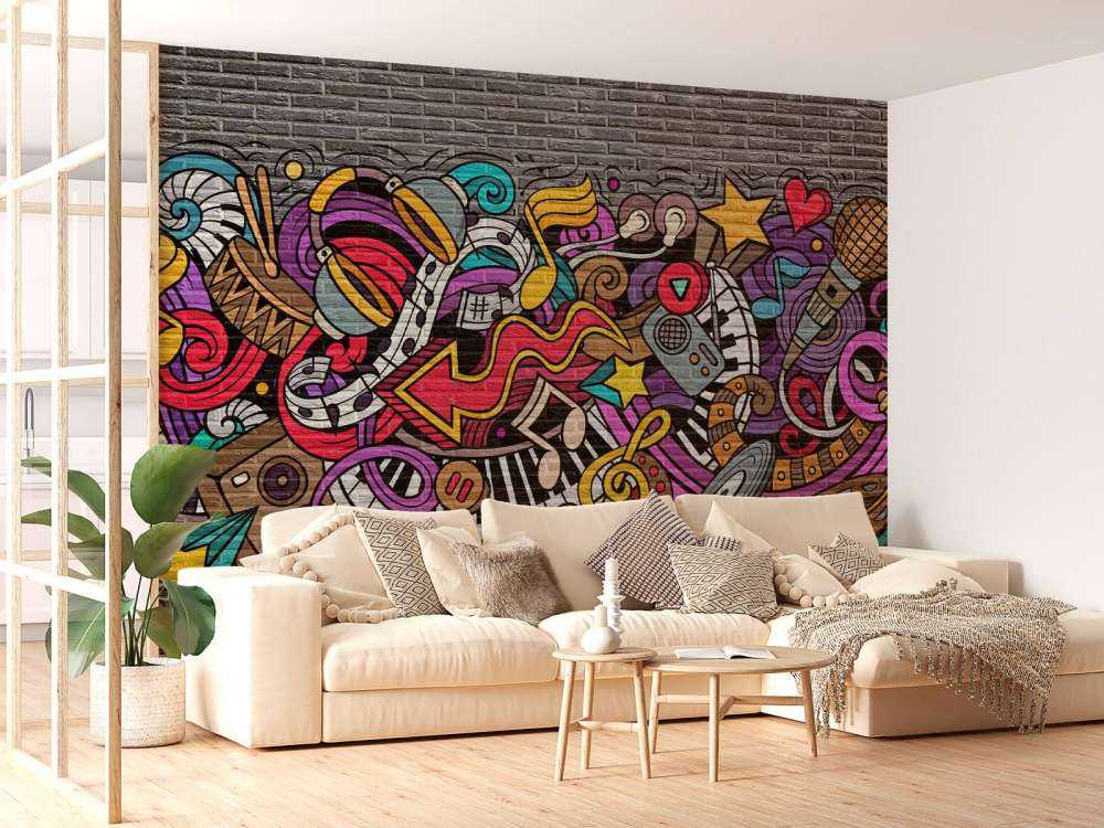 Music graffiti on brick