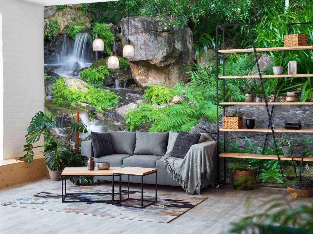 Waterfall with tropical plants