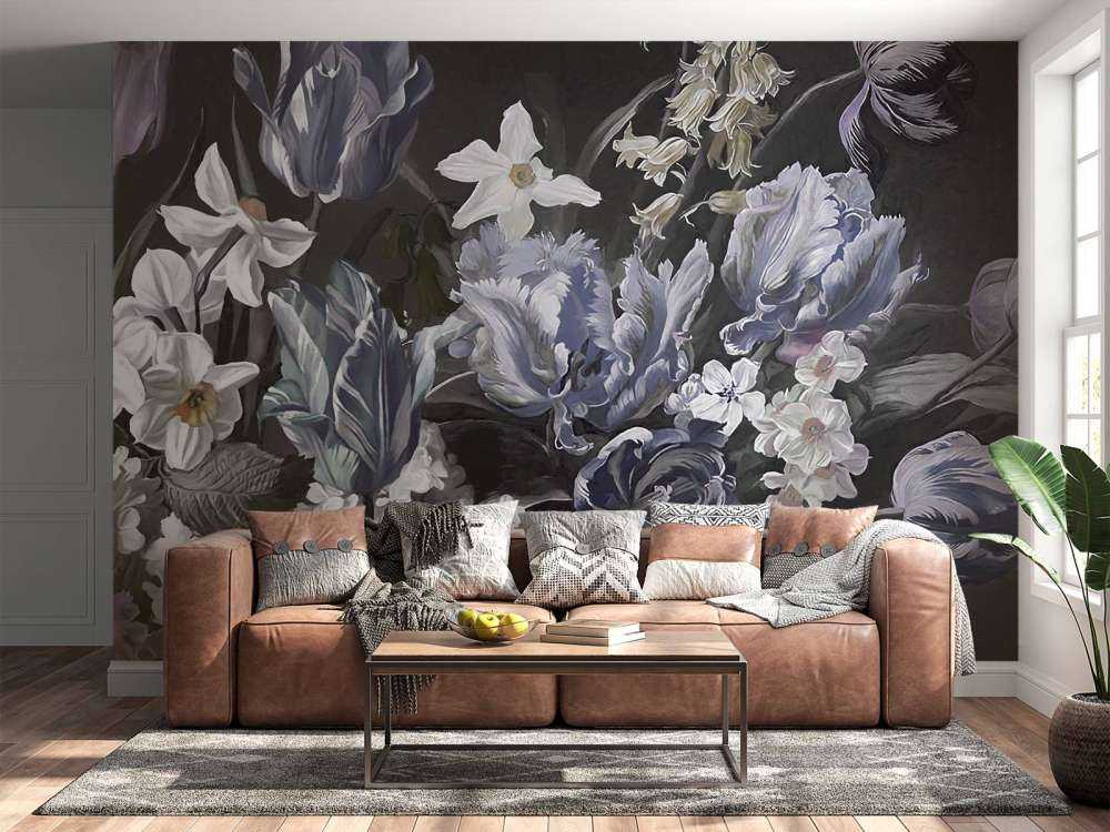 Bouquet with blue peonies