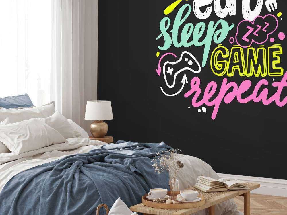 Poster Da Gioco XXL Lineo – 42x60 Cm Con Scritta Eat Sleep Game Repeat – Stampa Artistica Per Stanza Gamer