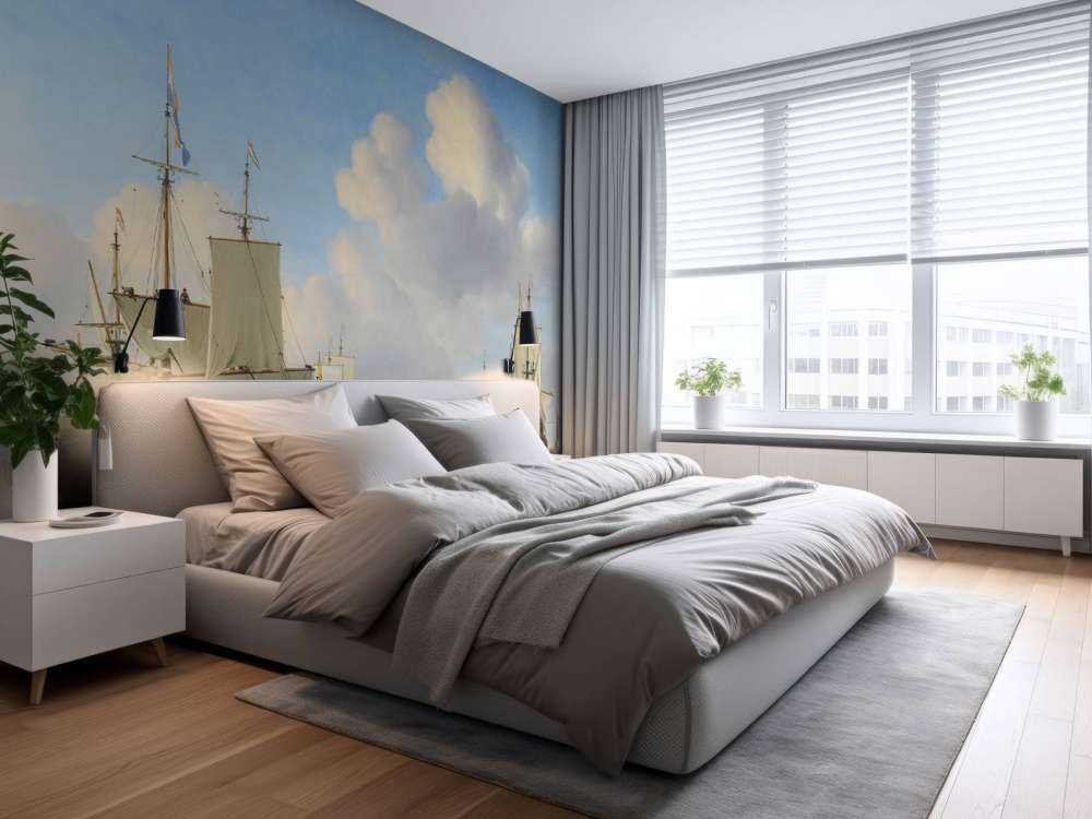 Photo wallpaper Rijksmuseum. Dutch ships on a calm sea.