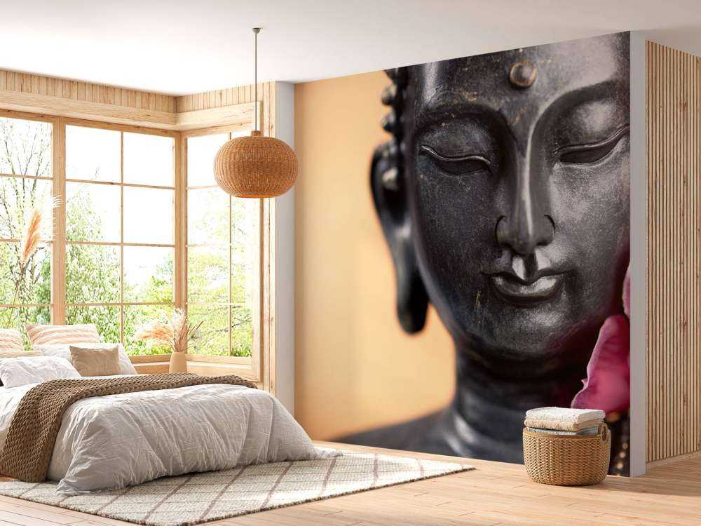 Buddha and pink orchid