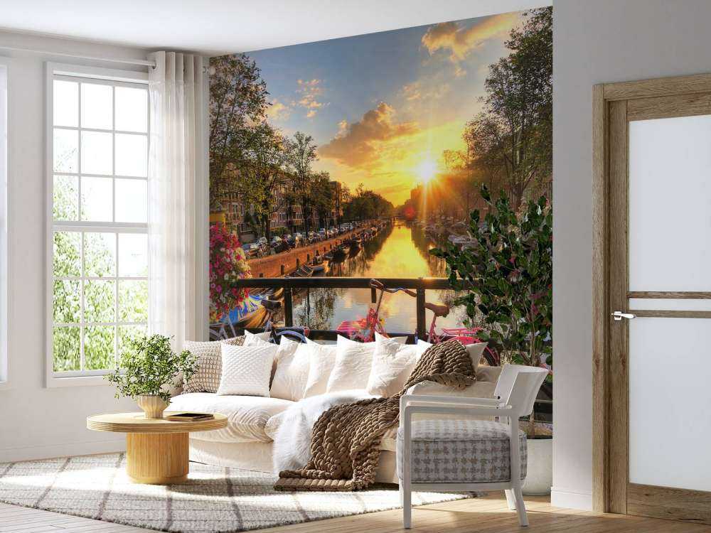 Cycling on a bridge with flowers