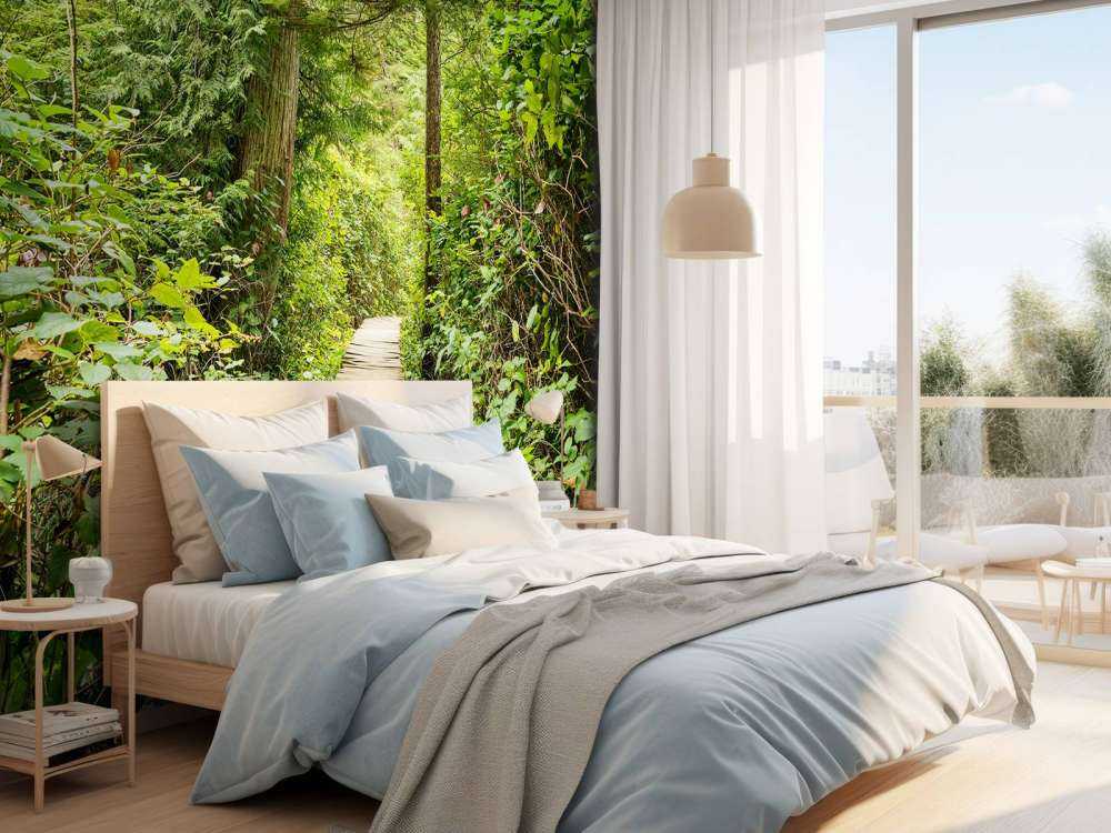 Wooden path through the green