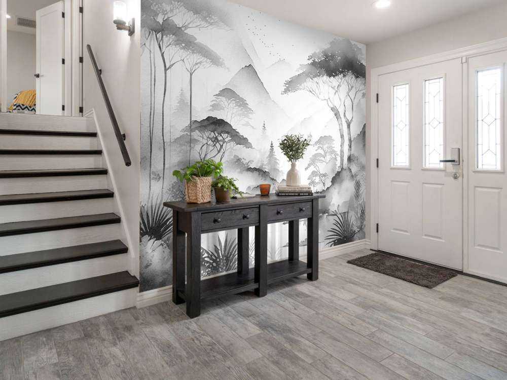 Mountain Lake in Misty Ink