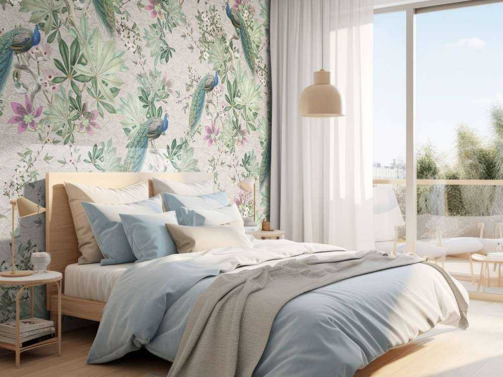 Vintage garden peacocks - cream