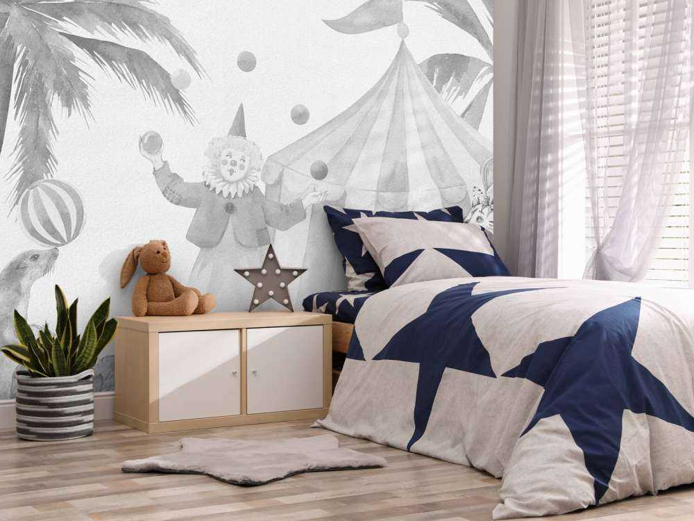 Cheerful circus animals grey