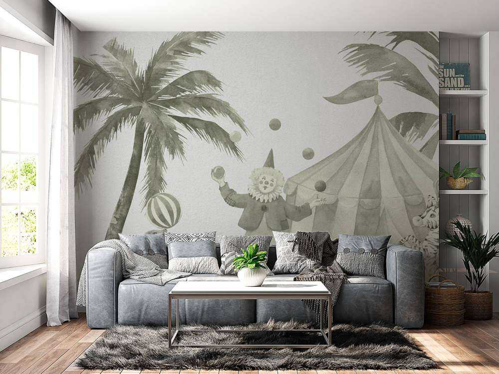 Merry circus animals in green