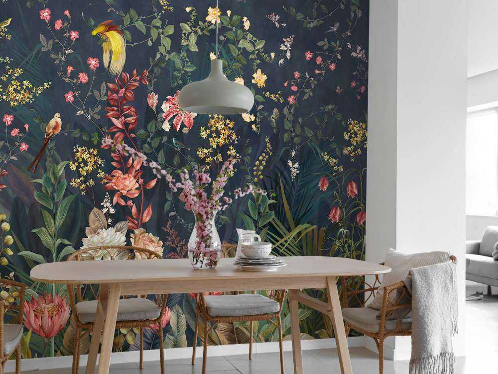 Jungle flowers and birds