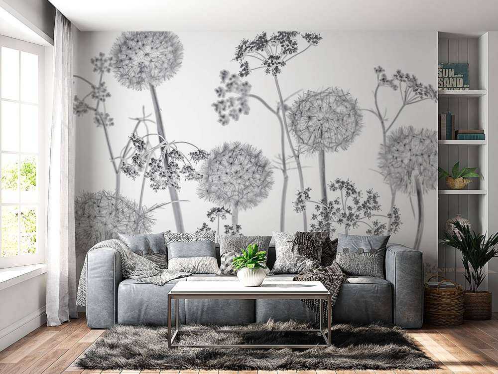 Meadow flowers in black and white