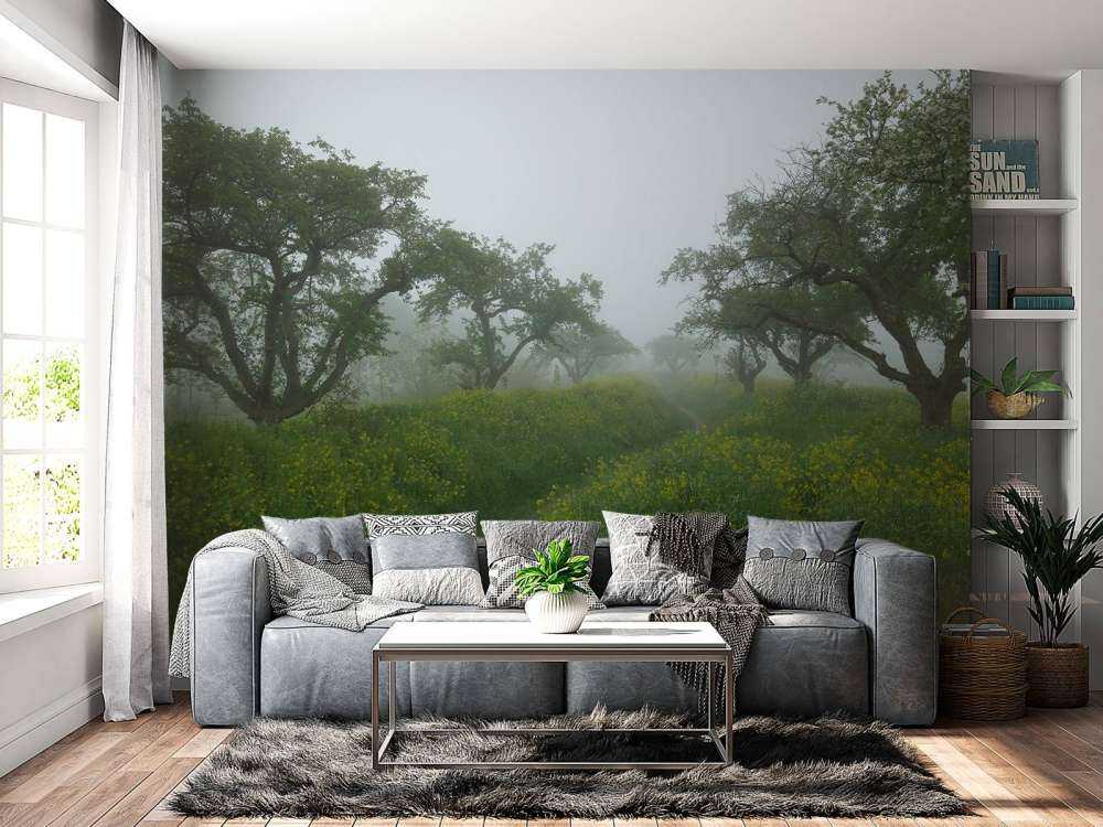 Pad door heuvels met gele bloemen