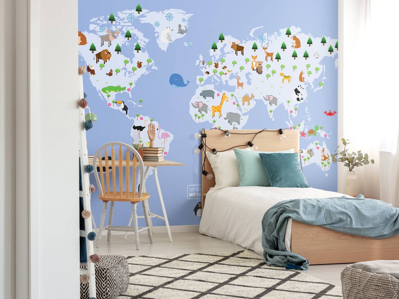 World map for children with blue background