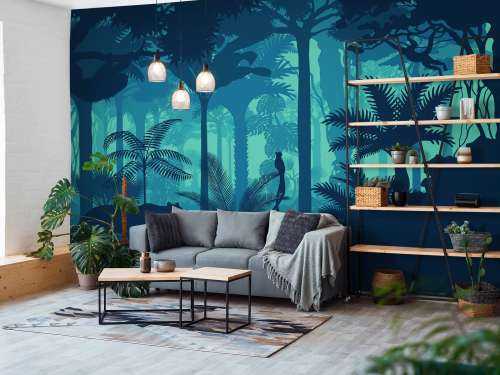 Blue jungle silhouette