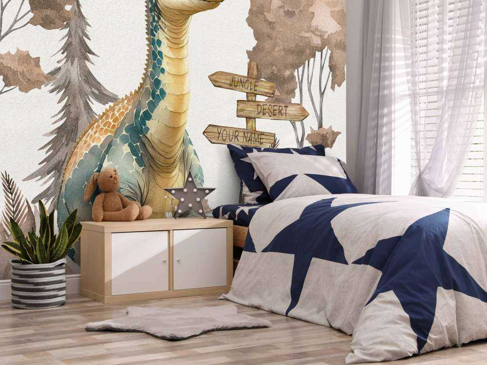 Baby brachiosaurus in the taupe jungle