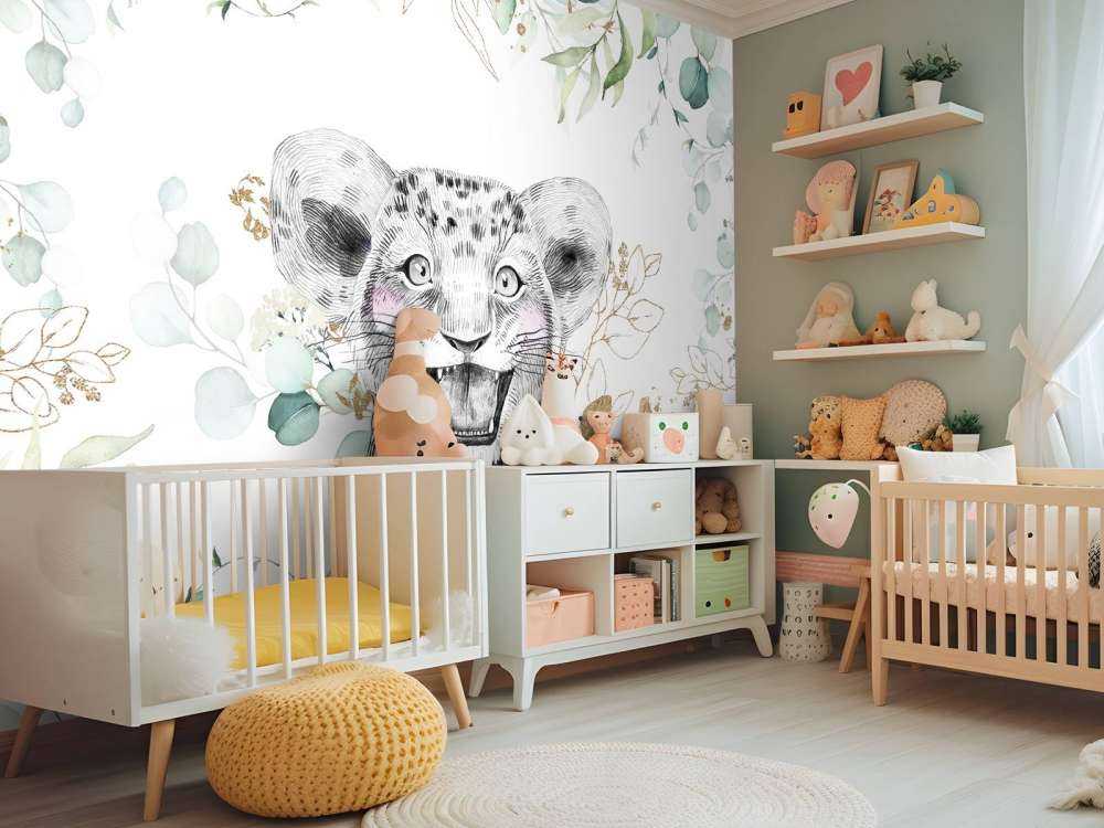 Baby lion with mint leaves