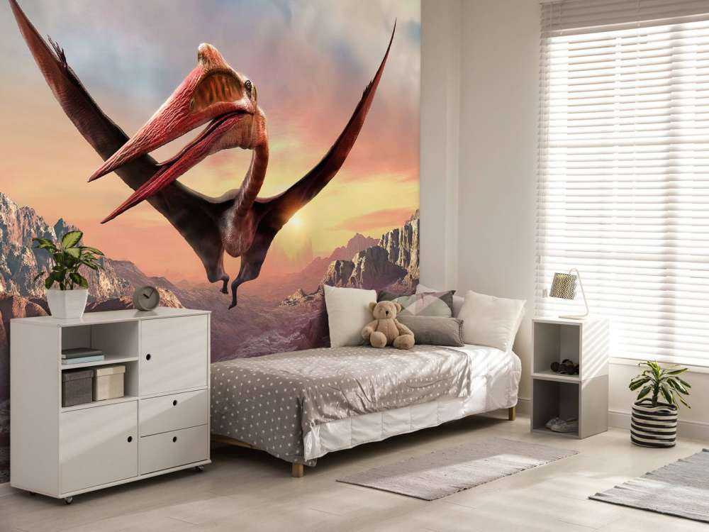 Quetzalcoatlus flying over mountains