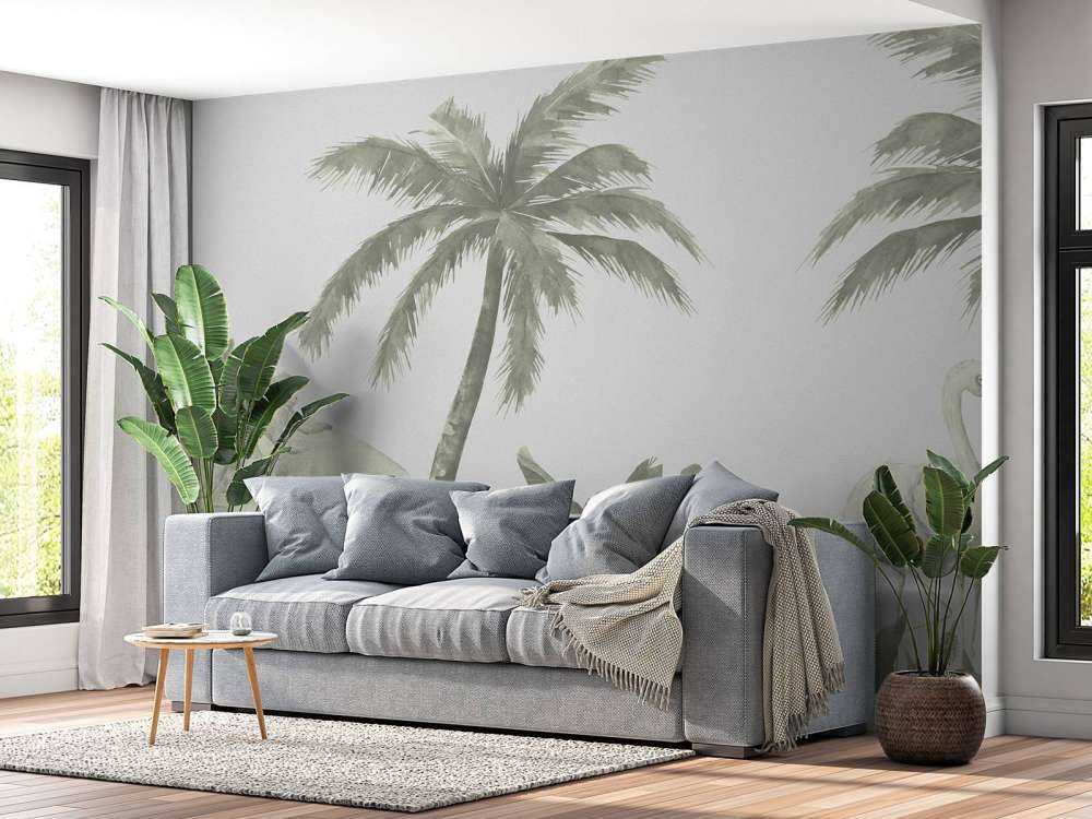 Monkeys and flamingos in green