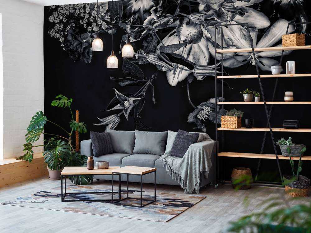 Bloemen muur blue tone