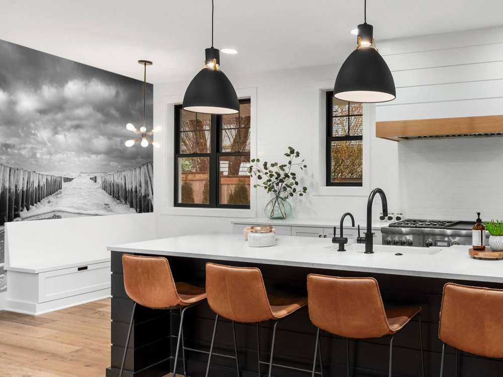 Troubled sea in black and white