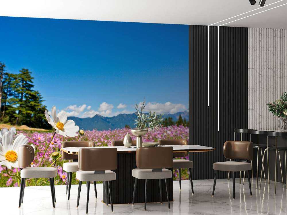 Bloemenveld met mooie achtergrond