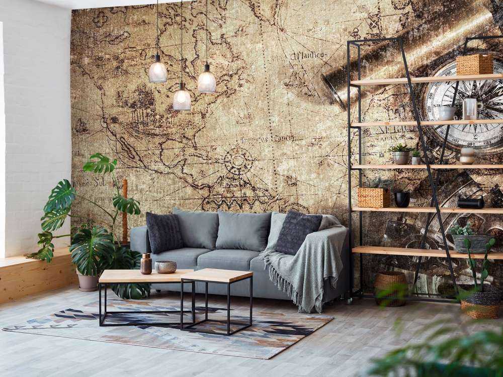 World map with compass