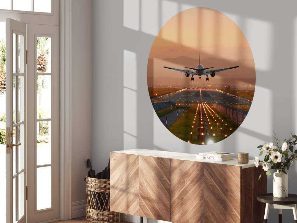 Landing plane in the evening sun