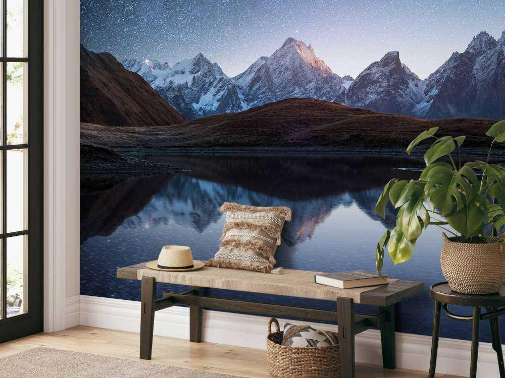 Mountains with snow at night