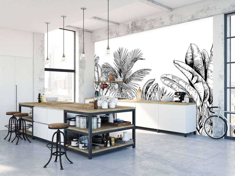 Palm trees and banana leaves