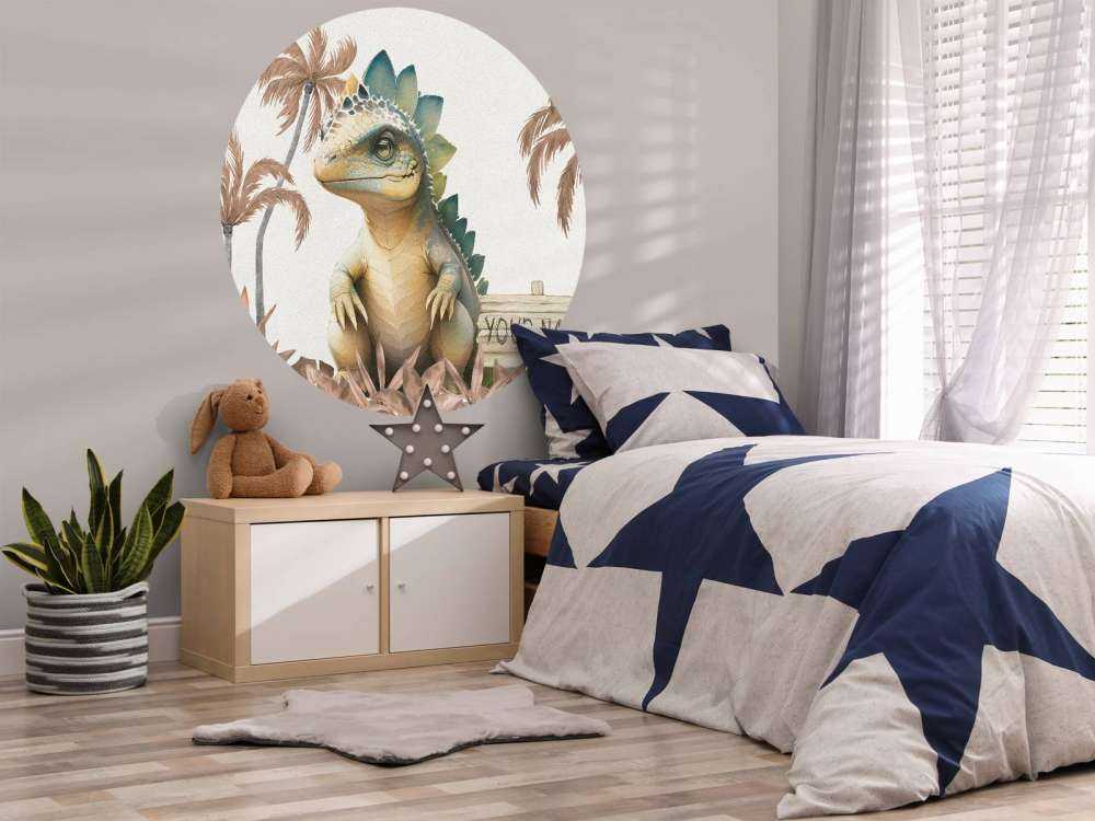 Baby stegosaurus in the taupe jungle