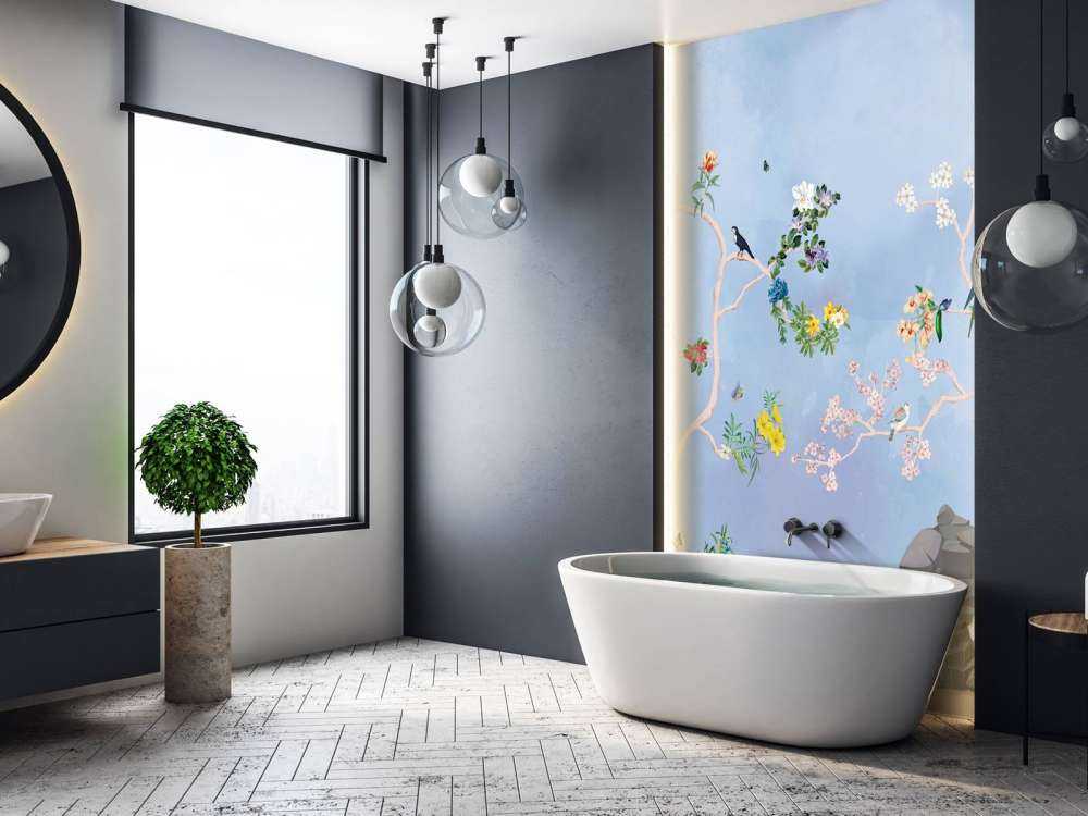 Birds in the Garden Blue Panorama