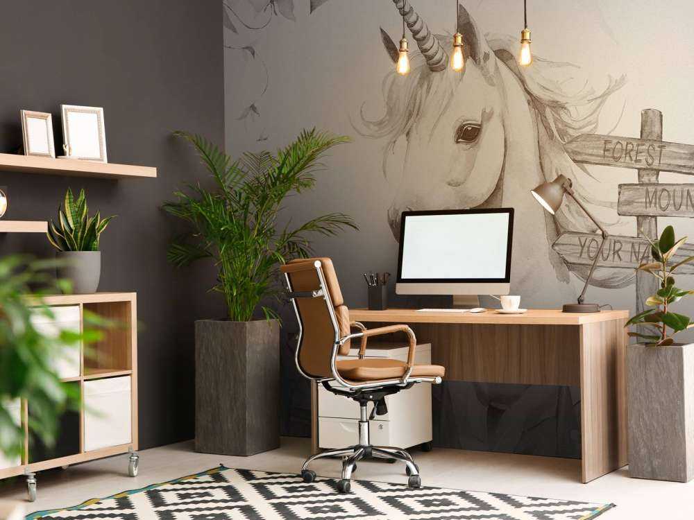 Baby unicorn with plants beige