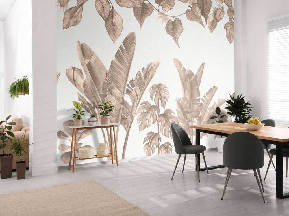 Jungle leaves in taupe