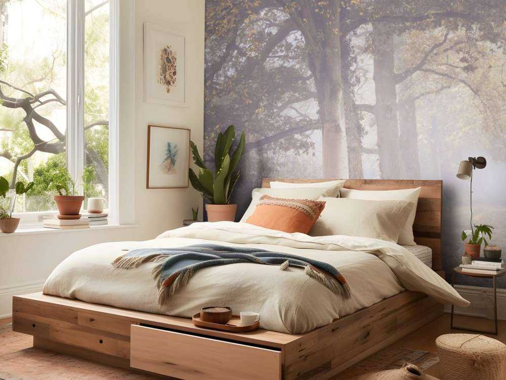 Misty road with trees